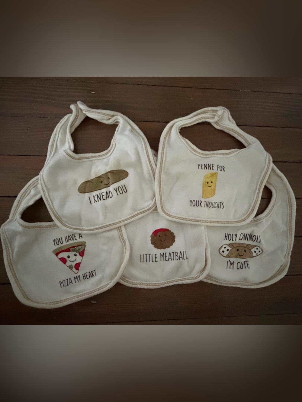 Italian Baby Bib Set - Cream Cute Food Characters